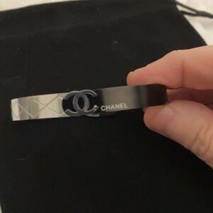 🛑SOLD🛑Black and Silver CC stamped bracelet on inside and outside with clasp